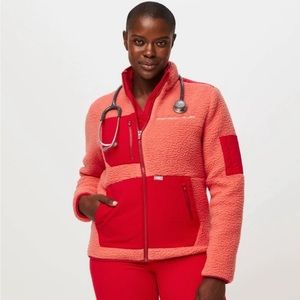 NWOT Figs On-Shift Sherpa Jacket Red/Coral (size xs)